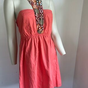 Judithmarch small Coral Strapless Dress with Beaded Neckline